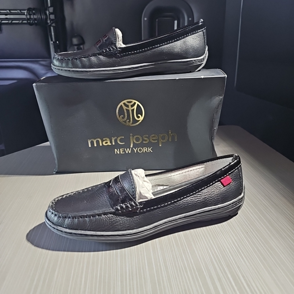 MARC JOSEPH New York Atlantic Black Grainy Patent Leather Penny Loafer Womens 6